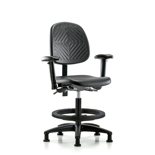 Blue Ridge Ergonomics Bench Chair, Poly, Med, Bk, Tilt, AA BF Gld, 6-Way Adjustable, 19-1/2" to 27-1/2" Height, Black; Blue BR-PMBCH-MB-RG-T1-A1-BF-RG - main