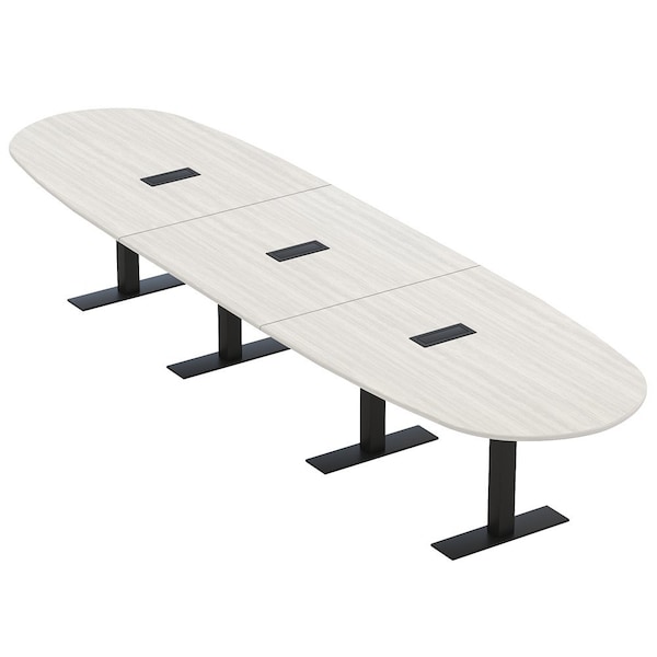 Skutchi Designs 16 Person Conference Table With Power Unit | 16' Boval Table | Harmony Series HAR-BOVL-48X192-T.BK-WA7976-EBLK - main
