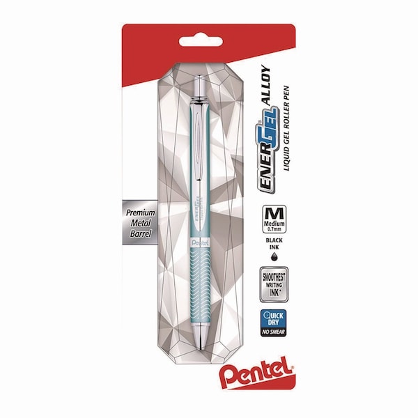 Pentel EnerGel Alloy RT Gel Pen, Retractable, Medium 0.7 mm, Black Ink, Blue/Aluminum Barrel BL407LSBPA - main