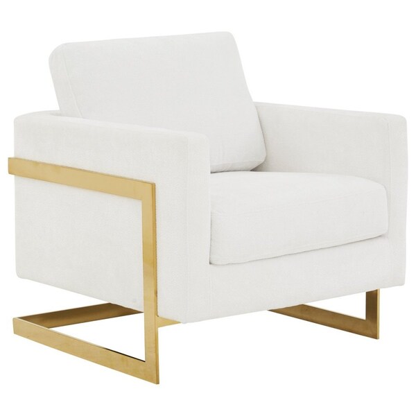 Leisuremod Lincoln Boucle Fabric Armchair with Gold Stainless Steel Frame & Removable Back Cushion, White LA31-B-W - main