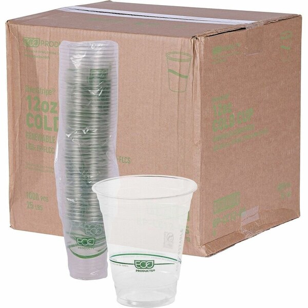 Eco-Products 12 oz GreenStripe Cold Cups - 12 fl oz - Clear, Green - Polylactic Acid (PLA) - Cold Drink, 20PK EPCC12GSA - main