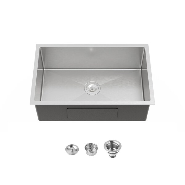 Wrightmaster 30 in. Undermount Single Bowl 20 Gauge Silver Stainless Steel Kitchen Sink with Drain ZOR-BR04D-301908 - main