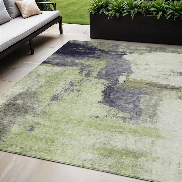 Homeroots 5' X 8' Fern Green Gray And Black Abstract Washable Indoor Outdoor Area Rug 602958 - main