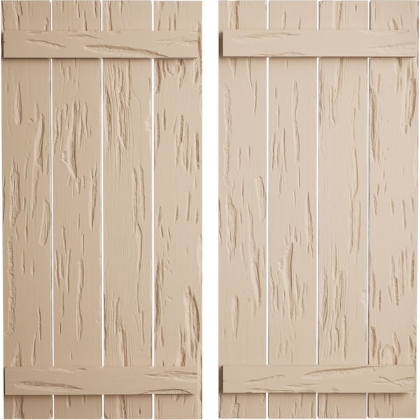 Ekena Millwork Rustic Four Board Spaced Board-n-Batten Pecky Cypress Faux Wood Shutters, 23 1/2"W x 52"H SHUBSS23X52PCPR - main