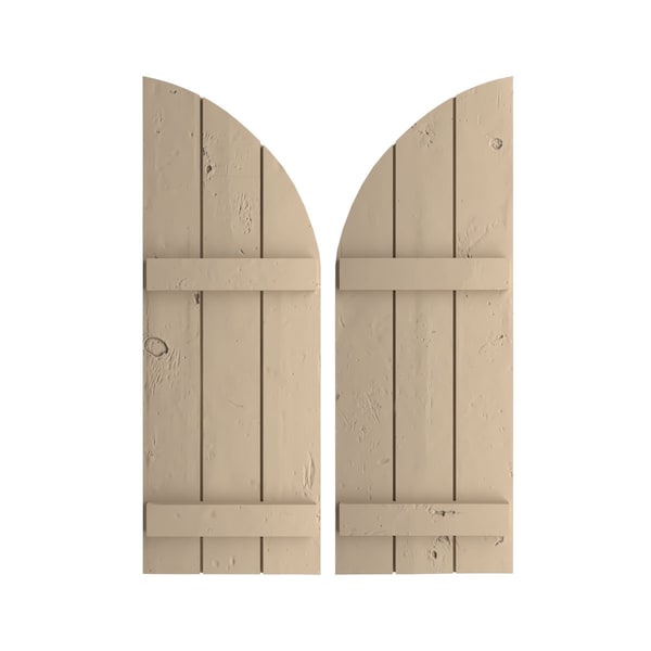 Ekena Millwork Knotty Pine 3 Board Joined Board-n-Batten w/Quarter Round Arch Top Faux Wood Shutters, 16.5"W x 40"H SHUBJQ16X40KPPR - main