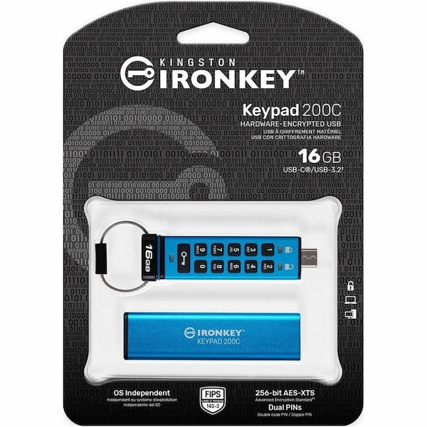 Kingston 16GB USB-C IRONKEY KEYPAD 200C, FIPS 140-3 LVL 3 PENDING AES-256 IKKP200C/16GB - main