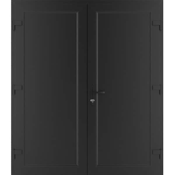 Vdomdoors Front Exterior Prehung Metal-Plastic Double Doors / MANUX 8111 Matte Black / Office Commercial and MANUX8111DEXD-BLK-LH-W72xH80 - main