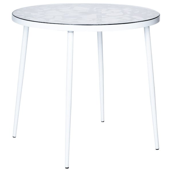 Leisuremod Devon Tree Design Glass Top Aluminum Base Indoor Outdoor Bistro Dining Table, White DT31W - main