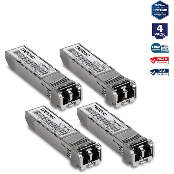 Trendnet 4-PACK SFP MULTI-MODE LC MODULE, MODEL, INCLUDES FOUR FIBER GIGABIT, 4PK TEG-MGBSX/4 - main