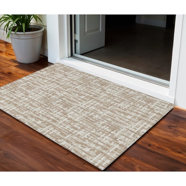 Homeroots 3' X 5' Tan And Beige Abstract Washable Indoor Outdoor Area Rug 602521 - main