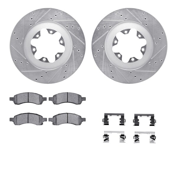Dynamic Friction Co DFC Brake Rotor - Drilled & Slotted - Silver- Heavy Duty Brake Pad includes Hardware 7412-48042 - main