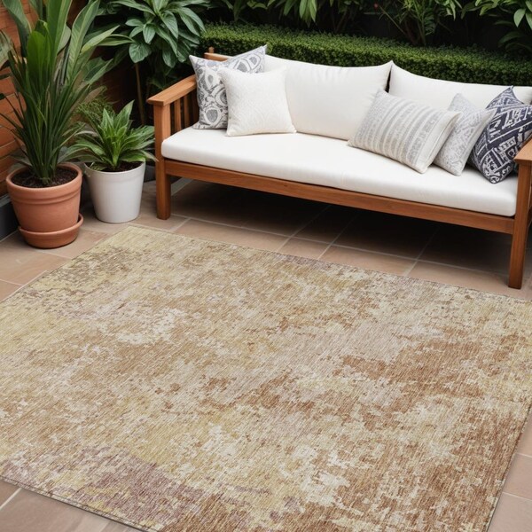 Homeroots 10' X 14' Copper And Beige Abstract Washable Indoor Outdoor Area Rug 605547 - main