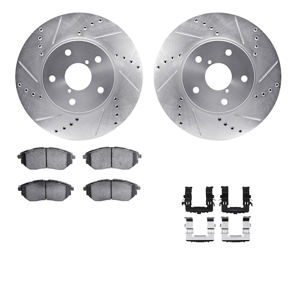 Dynamic Friction Co DFC Rotors-Drilled & Slotted-Silver w/ EURO 5000 Ceramic Brake Pads Incl Hdw 7612-13008 - main