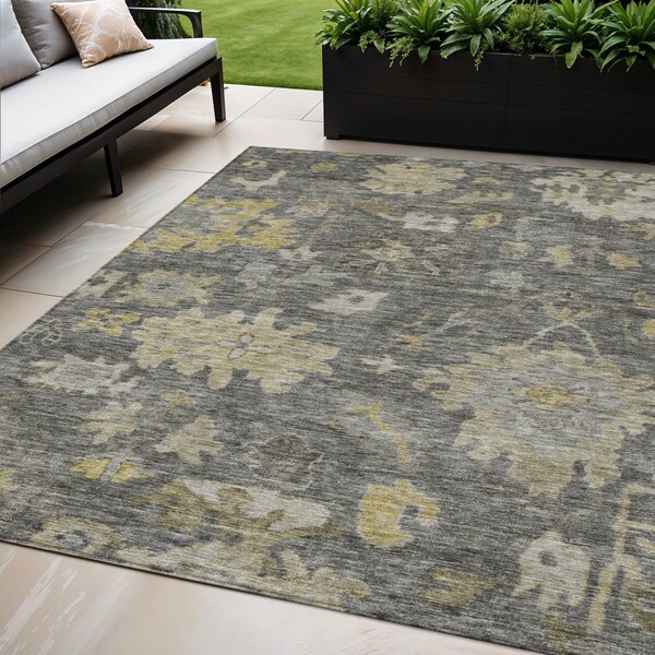 Homeroots 5' X 8' Gray And Charcoal Floral Washable Indoor Outdoor Area Rug 604127 - main