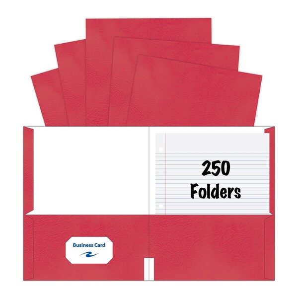 Roaring Spring Case of Red Paper Pocket Folders, 11.75"x9.5", Twin Pockets hold 25 sheets each, 11 pt tag board, PK250 50123cs - main