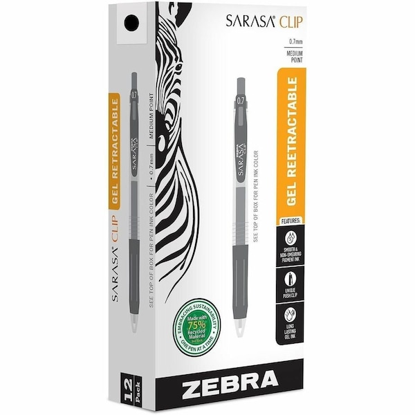 Zebra Pen Pen, Gel Ink, 0.7mm Point, Sarasa Clip, 12/DZ, Black PK ZEB48710 - main