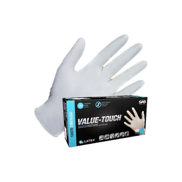 Sas Safety Value-Touch, Disposable Gloves, 5 Mil Palm, Latex, Powdered, M, White SA6592 - main