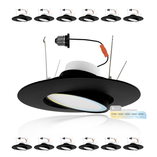 Nuwatt 5/6 Inch Black Adjustable Can Lights Sloped Ceiling Recessed Lighting, 2700K-5000K, 1200LM, 12PK NW-GMB-C6-16.5W-5CCT-BLK-12P - main