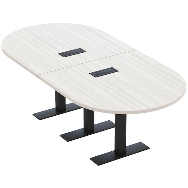 Skutchi Designs 8ft Racetrack Conference Table With Power | Harmony Series | 8 Person Meeting Room Table HAR-RAC-48X96-T.BK-WA7976-EBLK - main