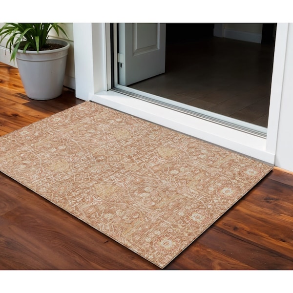 Homeroots 3' X 5' Coral And Ivory Floral Washable Indoor Outdoor Area Rug 604665 - main