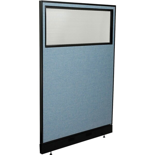 Global Industrial Interion Office Partition Panel with Partial Window and Pass-Thru Cable, 48-1/4"W x 100"H, Blue 695789WPBL - main