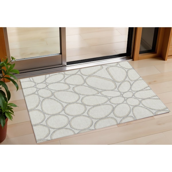 Homeroots 3' X 5' Ivory And Gray Abstract Washable Indoor Outdoor Area Rug 600540 - main