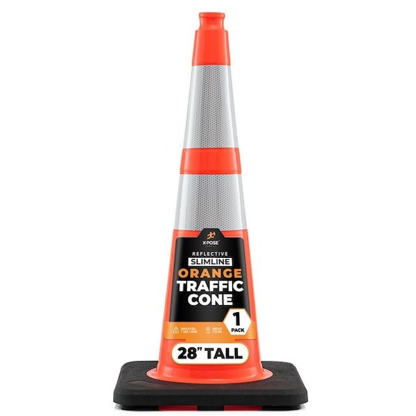Xpose Safety Slim Line Traffic Safety Cone, 28 in, 6 in & 4 in Reflective Collar, DOT Approved, Orange, 1 pk OTC28SL-64-1-X - main