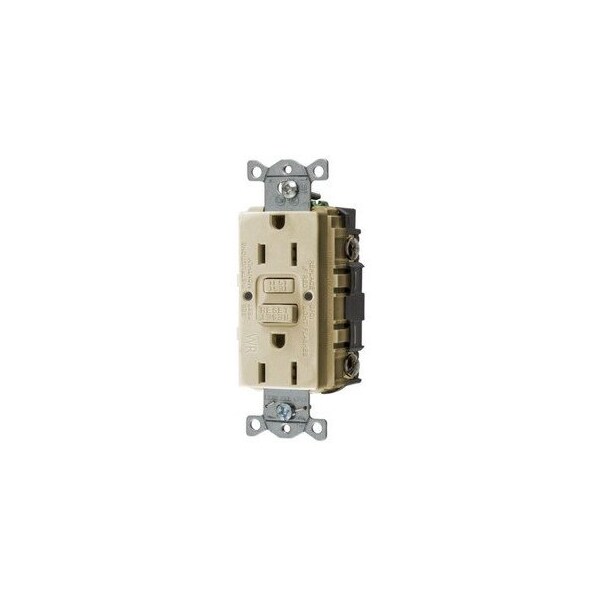 Hubbell 15A 125V Self-Test Weather Resistant GFCI Receptacle, Ivory GFWRST15I - main