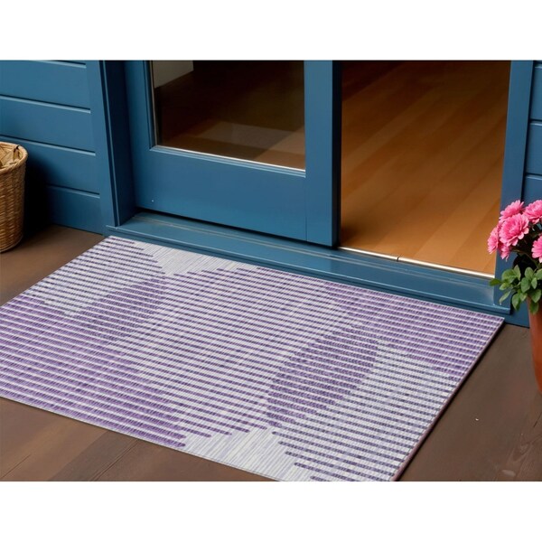 Homeroots 3' X 5' Purple Gray And Ivory Geometric Washable Indoor Outdoor Area Rug 597655 - main