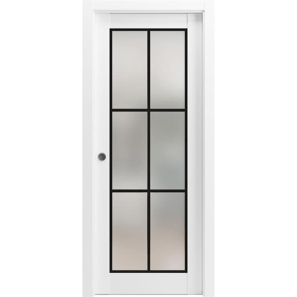Sartodoors Sliding Pocket Door with Frosted Tempered Glass Planum 2122 White 36x80 Solid Core Modern Interior PLANUM2122PD-WS-36 x 80 - main