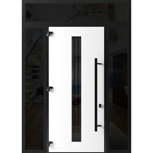 Vdomdoors Front Exterior Prehung Steel Door Ronex1055 Teak 96 2 Sidelight and Transom Window Sidelite Entry RONEX1055EXD-OAK-W16+36+16xH96+16-RH-I - main