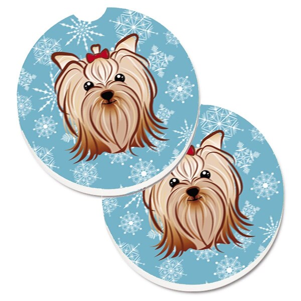 Carolines Treasures Snowflake Yorkie Yorkishire Terrier Set of 2 Cup Holder Car Coaster BB1638CARC - main