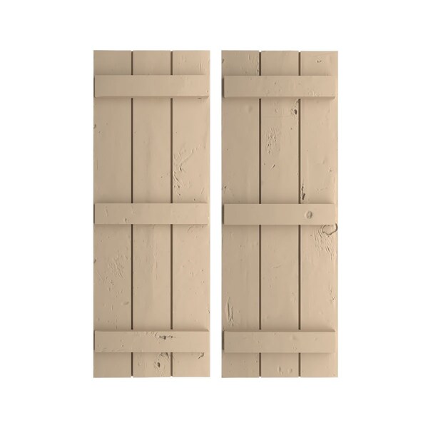 Ekena Millwork Rustic Three Board Joined Board-n-Batten Knotty Pine Faux Wood Shutters, 16 1/2W x 82H, PR SHUBJS16X82KPPR - main