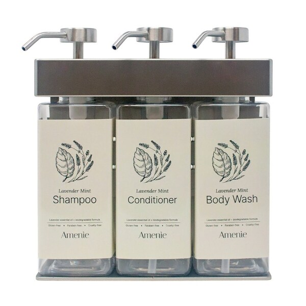 Amenie Lavender Mint SOLera Rectangle 3 Chamber Refillable Dispenser, Satin 39334-R3-C-LAVM - main