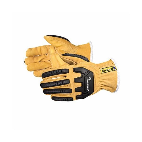 Endura Anti-Impact Driver Gloves, Medium, Tan, Goatskin Leather /TPR, Elastic/Knit Wrist Cuff 378GKGVBM - main