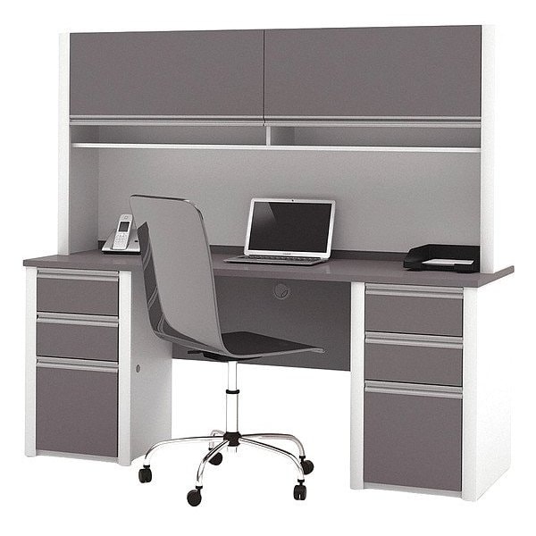 Bestar Credenza Credenza, 23.4" D X 65.9" H, 71.1" W X Melamine, Slate/Sandstone 93860-59 - main