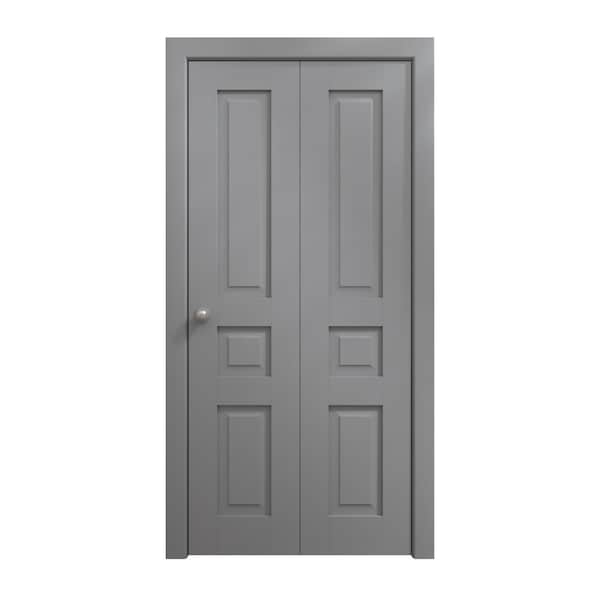 Sartodoors Sliding Closet Bi-fold Doors 64 x 96 inches, Ego 5012 Painted Grey Oak, Sturdy Tracks Moldings Tri EGO5012BF-SEK-64x96 (2* 32x96) - main