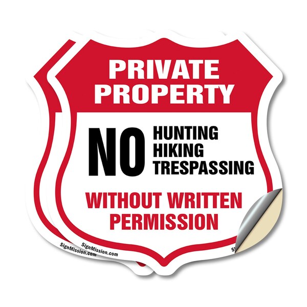 Signmission Private Property Shield Sign No Hunting, 4 inch X 4 inch, Vinyl Decal, 2PK SHI-D-2PACK-4-445 - main