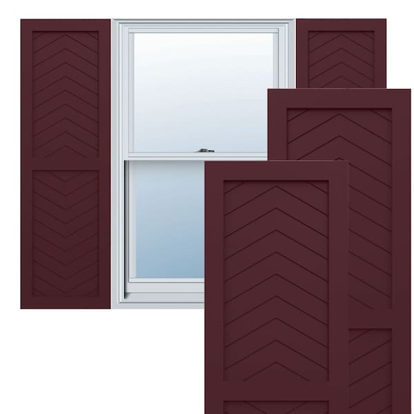 Ekena Millwork True Fit PVC Two Panel Chevron Modern Style Fixed Mount Shutters, Wine Red, 12W x 80H, PR TFP101CV12X080WR - main