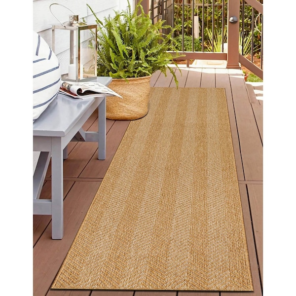 World Rug Gallery Herringbone Stripe Reversible Jute-Look Indoor/Outdoor Rug 2 ft x 7 ft Natural WR185NATURAL2X7 - main