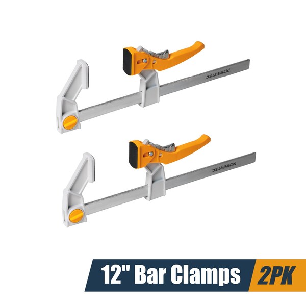 Powertec 12 Inch Bar Clamps w/ 440 lb Capacity, Quick-Release Woodworking Clamps w/ Aluminum Jaws, 2PK 72122 - main