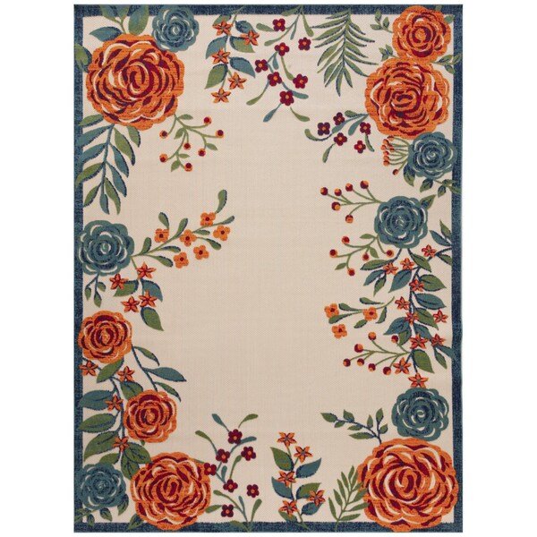 Homeroots 8' X 11' Ivory Blue And Orange Floral Indoor Outdoor Area Rug 548092 - main