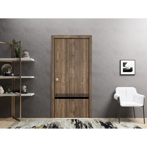 Sartodoors Sliding Closet Bi-fold Doors, Planum 0012 Walnut and Aluminum Strips, Sturdy Tracks Moldings Trims PLANUM0012BF-WLN-36 - main