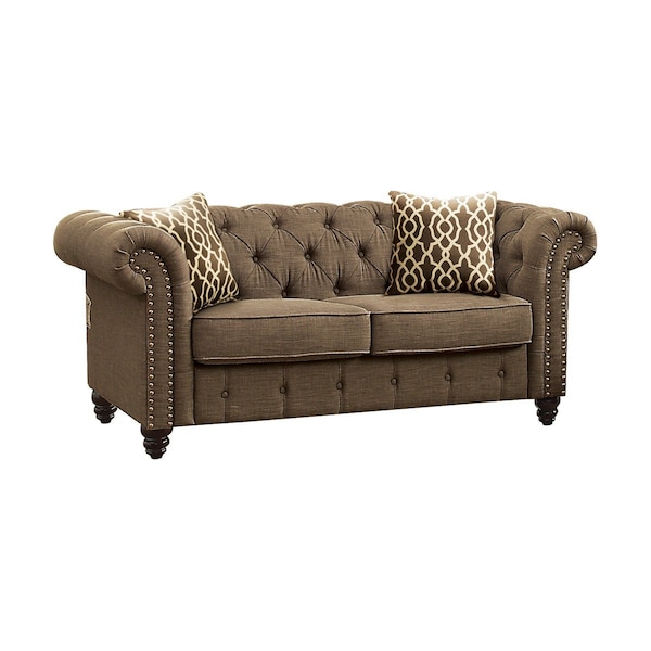Homeroots 67in Brown And Dark Brown Linen Loveseat 515736 - main