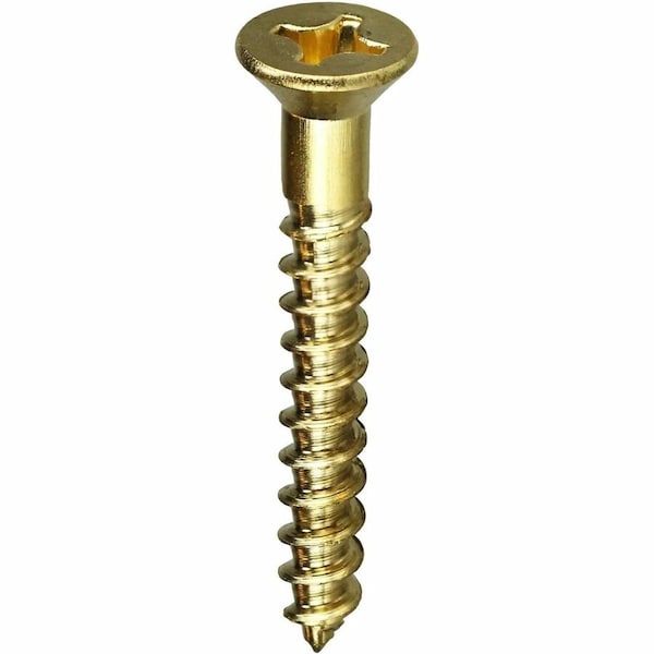 Dottie Wood Screw, #12, 1 in, Plain Brass Flat Head Phillips Drive, 100 PK PHFWB121 - main