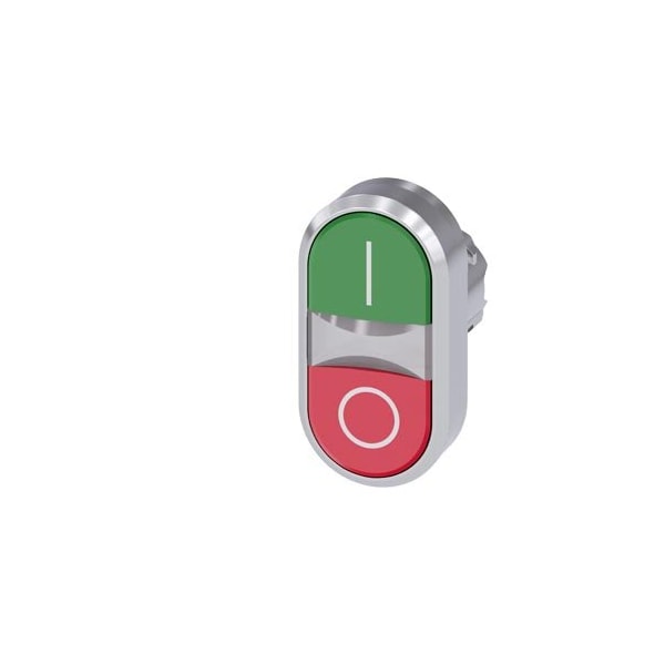 Siemens Twin pushbutton, 22 mm, round, metal, shiny, green: I, red: O 3SU1050-3AB42-0AK0 - main