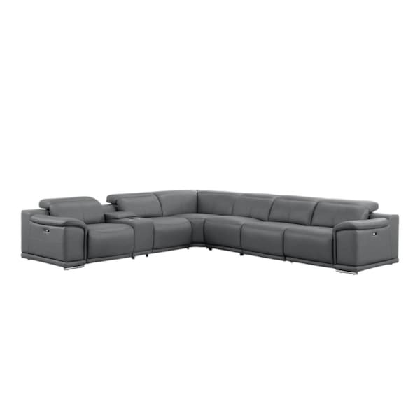 Homeroots Battleship Gray Leather Modular L Shaped Seven Piece Corner Sectional With Console 643897 - main