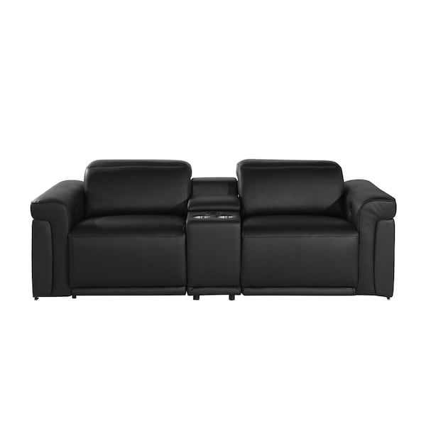 Homeroots 86in Black Italian Leather Power Reclining Loveseat With Storage 720526 - main