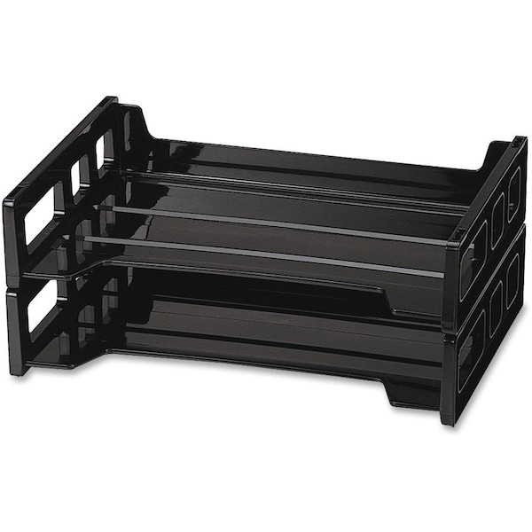Officemate Letter Tray, Black, Plastic, 13 3/16 in W, 9 1/4 in L, 2 3/4 in H, 9" D, 2 Number of Compartments 21022 - main