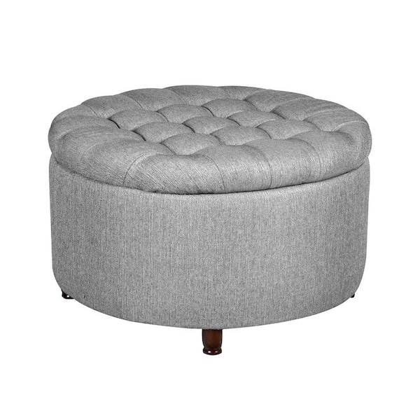 Niche Knight 28 in Large Round Pintucked Storage Ottoman with Lift off lid - Gray N6270CM - main